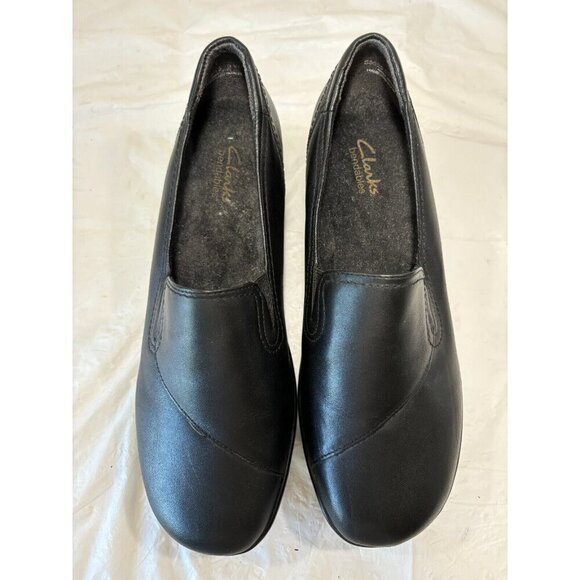 Clarks May Poppy Black Leather Clogs Size 9W - Picture 10 of 10